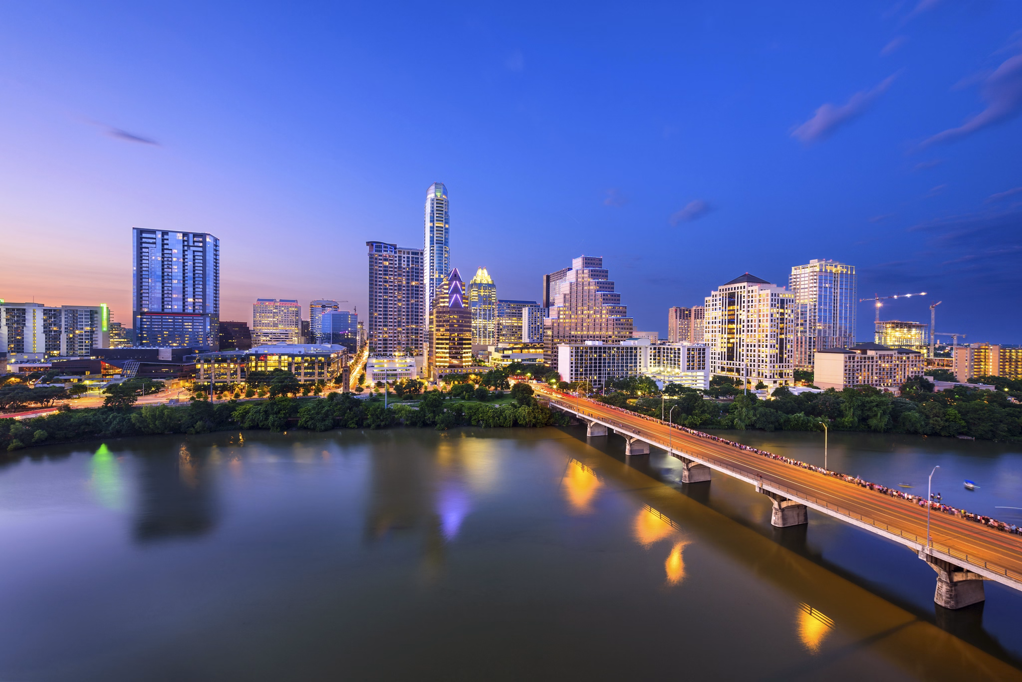 Austin, Texas, USA downtown skyline over the Colorado RIver.