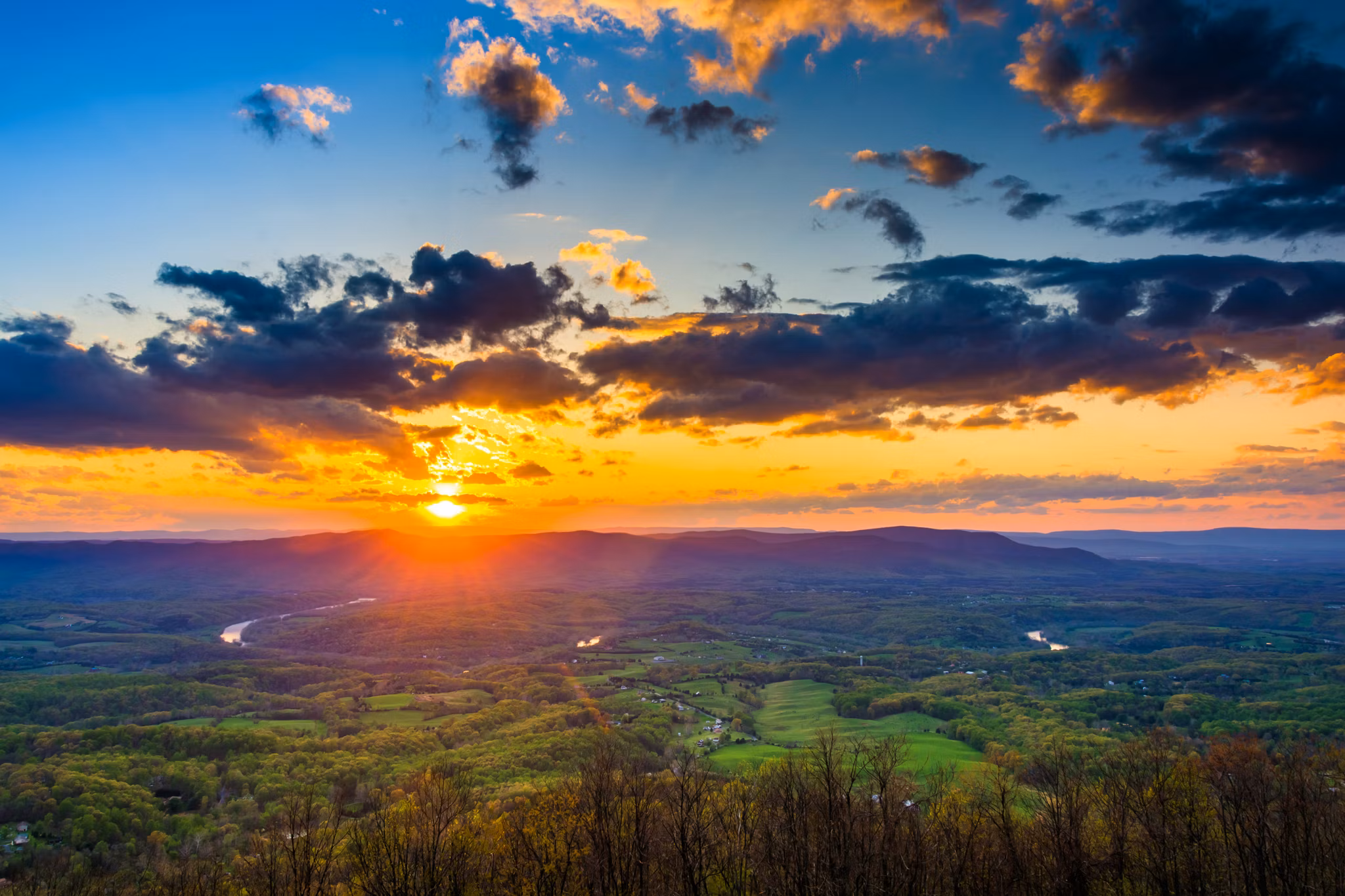 Sunset over the Shenandoah Valley from Skyline Drive in Shenandoah National Park, Virginia.