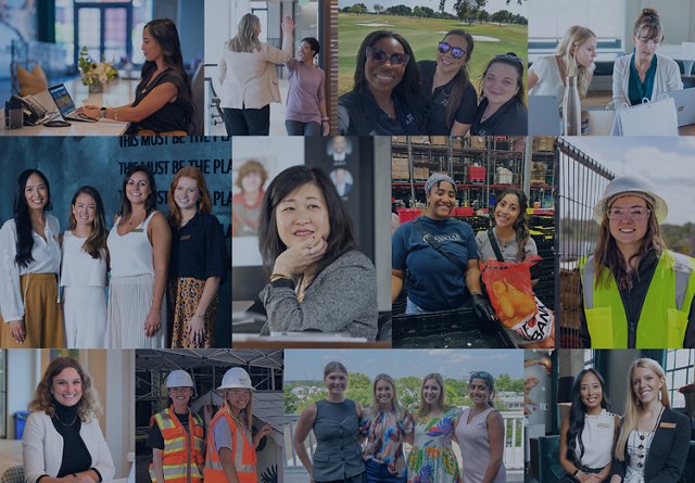 Collage of diverse women in various professions including corporate, construction, and hospitality.
