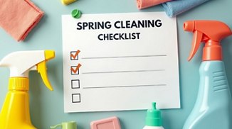spring cleaning checklist pinned to a wall, spring cleaning checklist copyspace