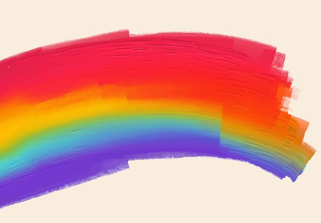 Colorful brushstroke forming a rainbow on a light background, symbolic of Pride Month.