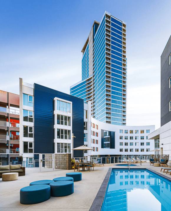 pool area with high rise in the background