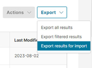 export results for import