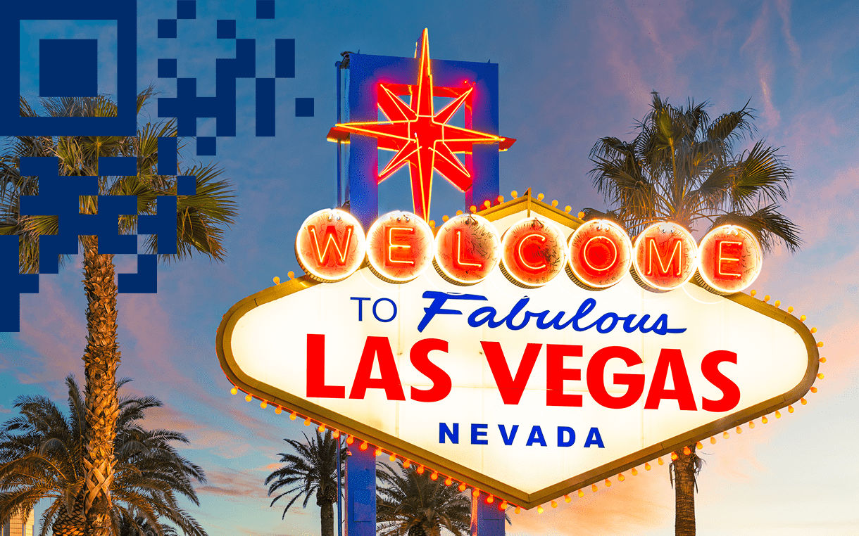 Las Vegas sign with 2D carrier in left corner