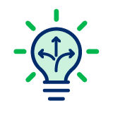 Icon of lightbulb with directional arrows