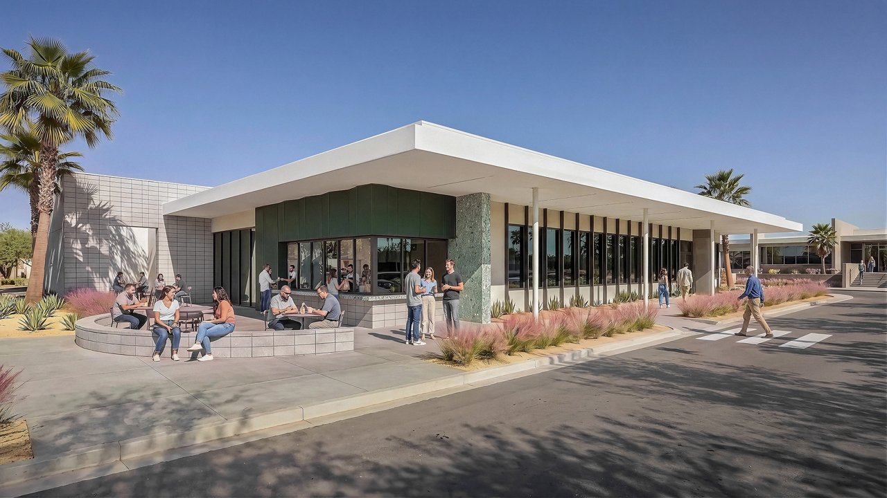 A rendering of the outside of the Betty Ford Center dining hall