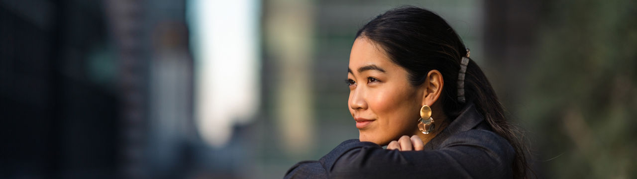 A portrait of a beautiful businesswoman in the city