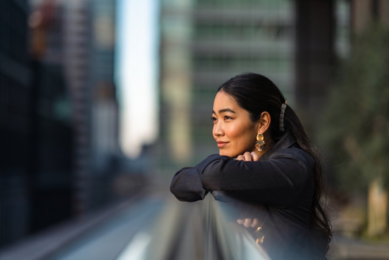 A portrait of a beautiful businesswoman in the city