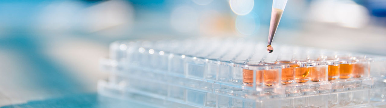 Lab technician injecting liquid into a microtiter plate