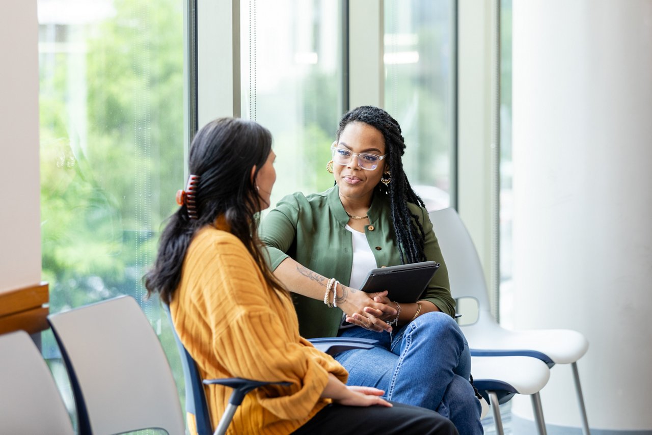 two women talking 