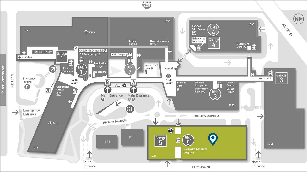 A map of the Overlake Medical Center