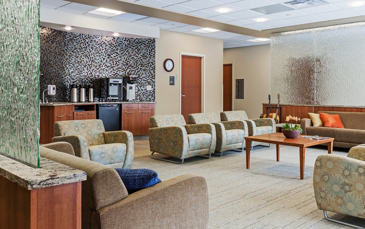 A view inside the lounge with comfortable chairs