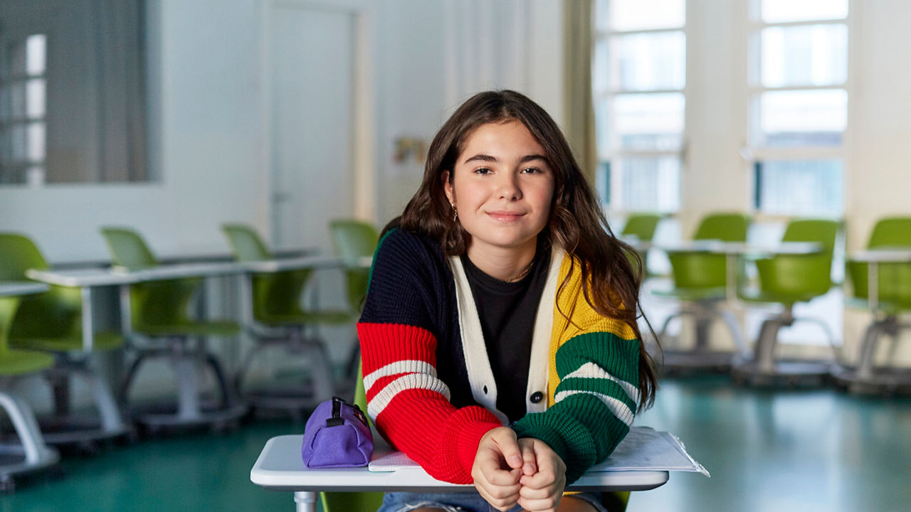 Teenage student's portrait in the classroom