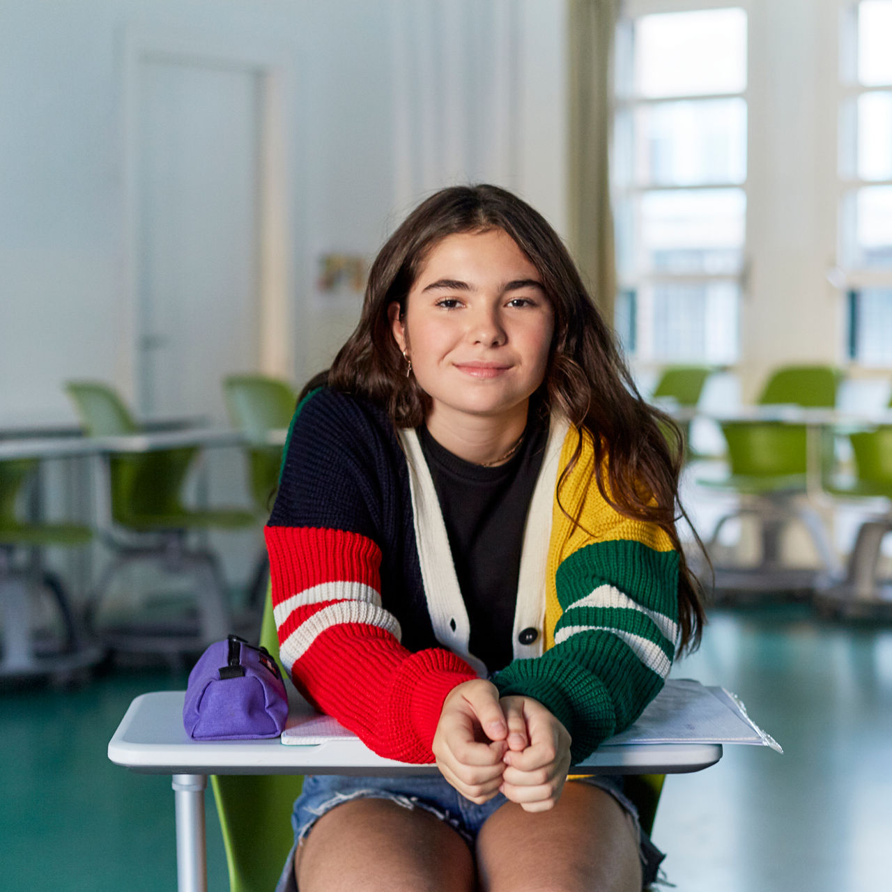 Teenage student's portrait in the classroom