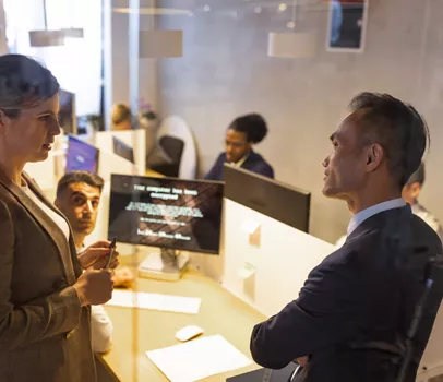 Cybersecurity experts working on protecting company from digital attacks and keeping their information and networks safe.