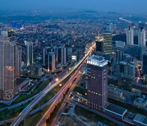 Skyline of Levent financial district in Istanbul.