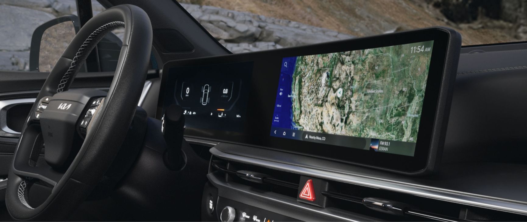 2026 Kia Sorento Hybrid interior, view of the dashboard featuring a dual panoramic display screen