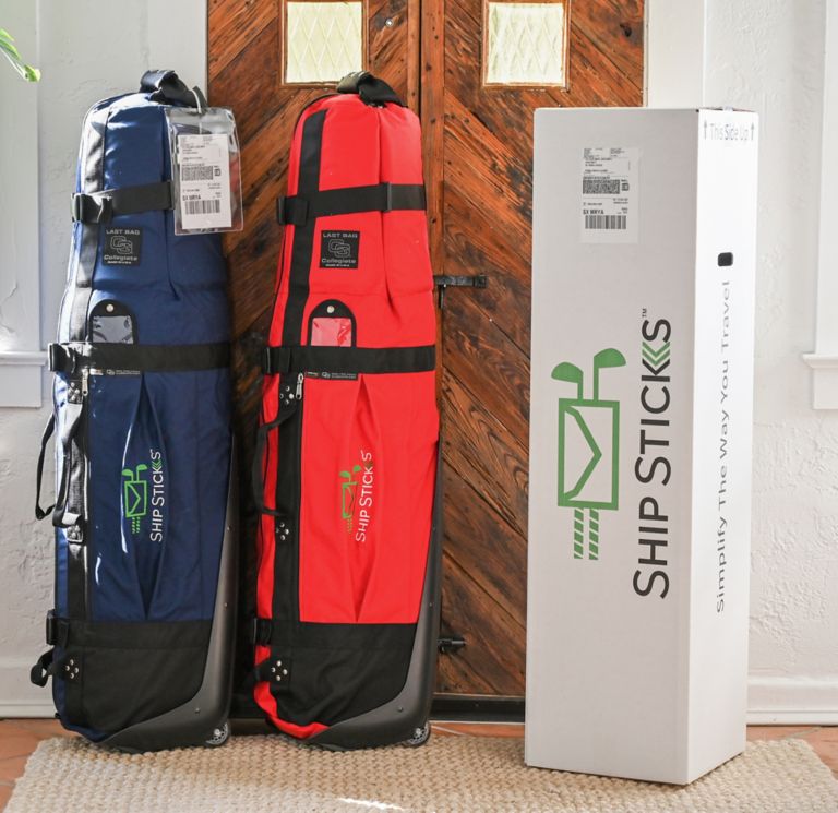 Golf bags and a box