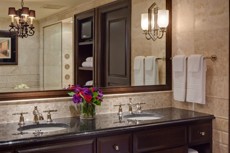 A double vanity in a well-appointed bathroom
