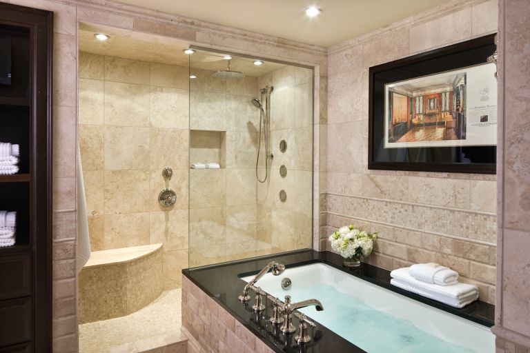 A shower and tub