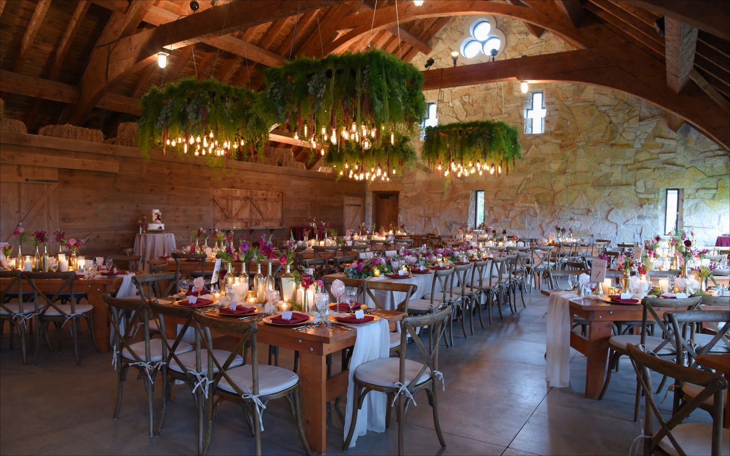 Wedding reception setup in the Irish Barn at Whistling Straits