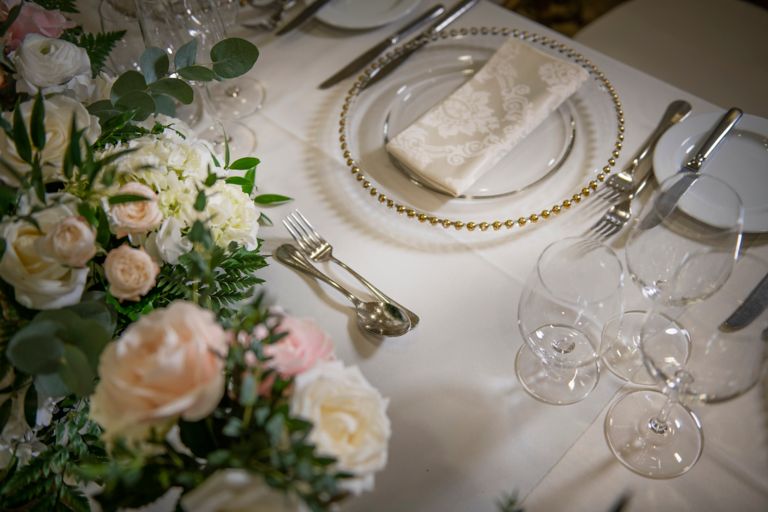 Wedding tableware in the Conservatory of the Old Course Hotel, Golf Resort & Spa