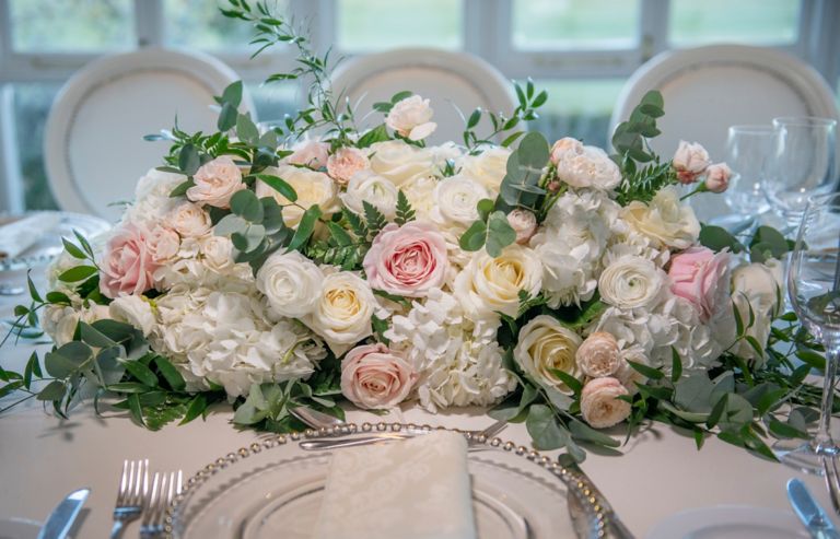 Close up of rose floral arrangement in the Conservatory of the Old Course Hotel, Golf Resort & Spa