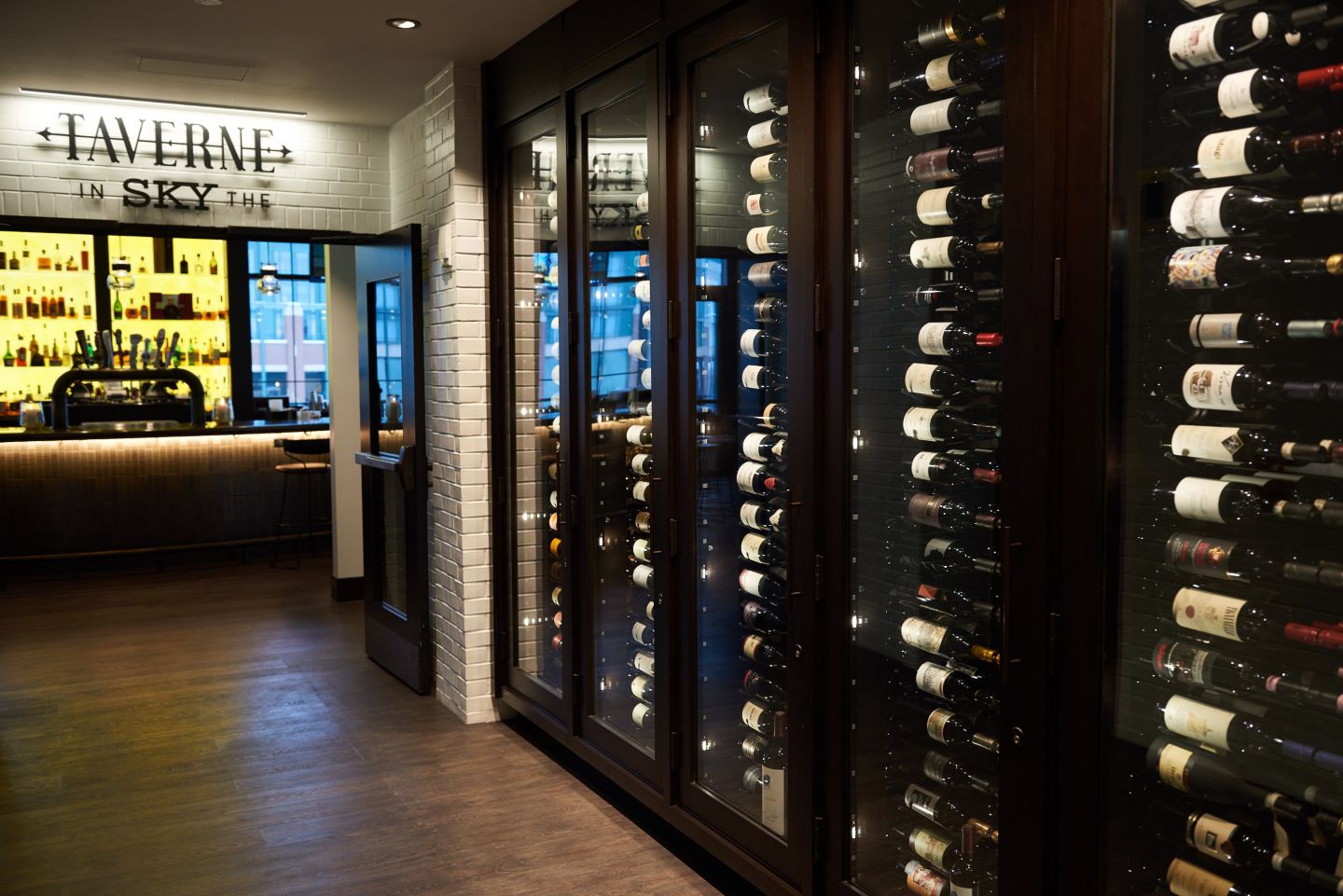 the wine wall at Taverne in the Sky