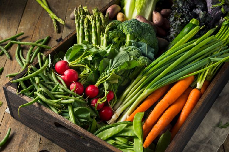 Crate of vegetables from a farmers market