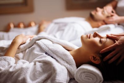 Couple having a head massage