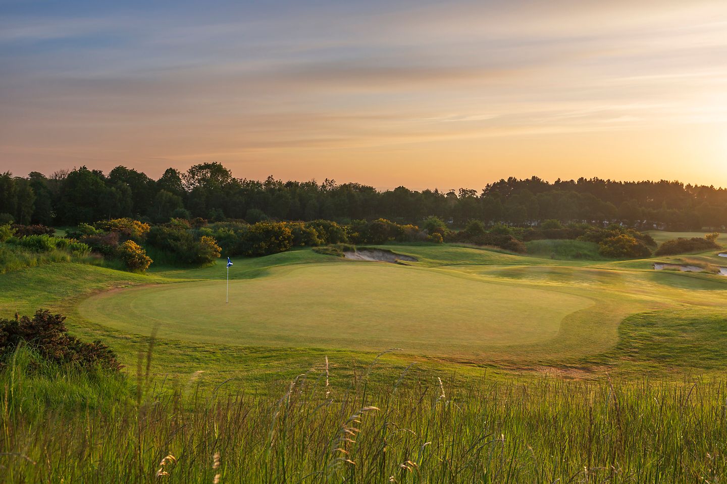 No. 8 Fair Dunt. View from behind the 8th green at The Duke's golf course looking back over the hole.