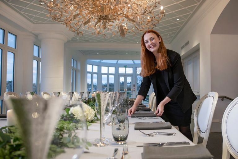 Setting up for dinner in the Conservatory of the Old Course Hotel, Golf Resort & Spa