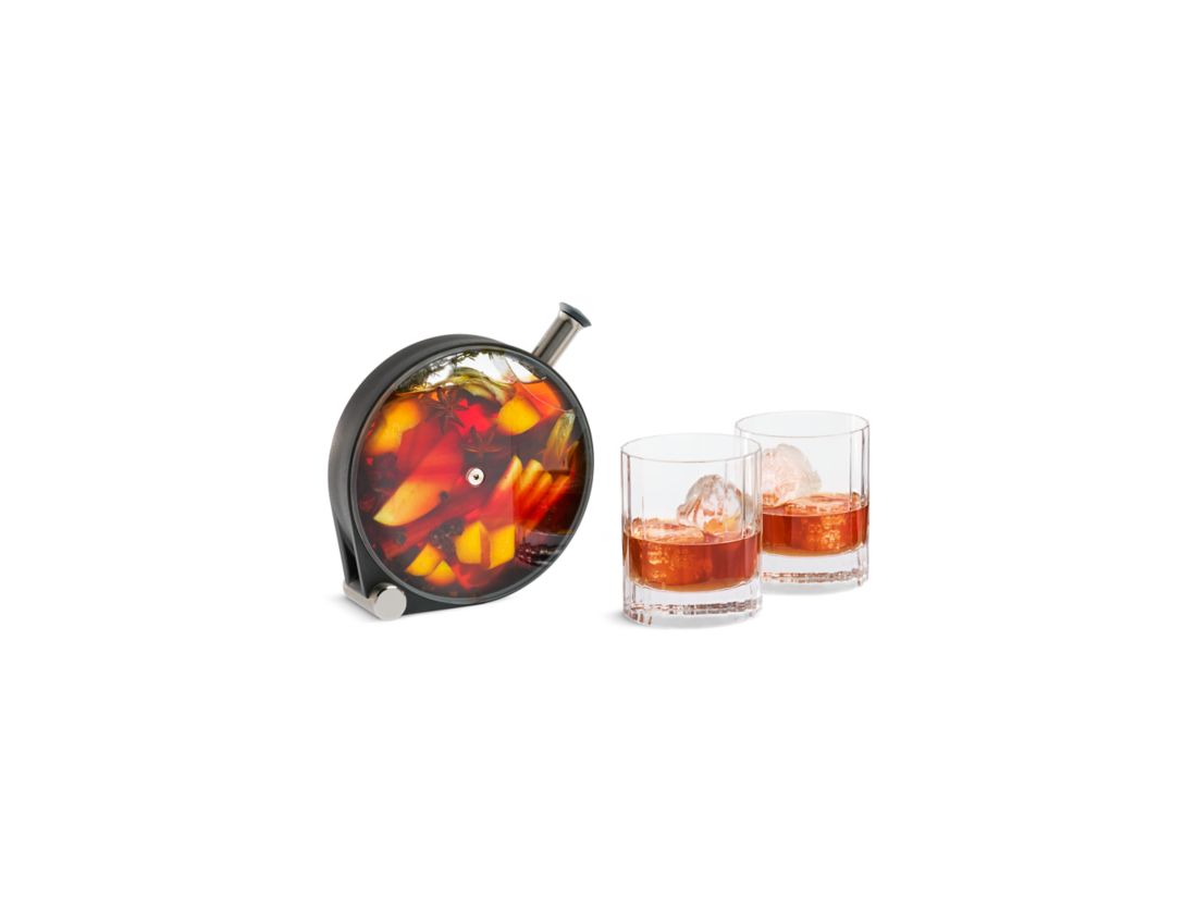 two drinks and a holder for the drinks