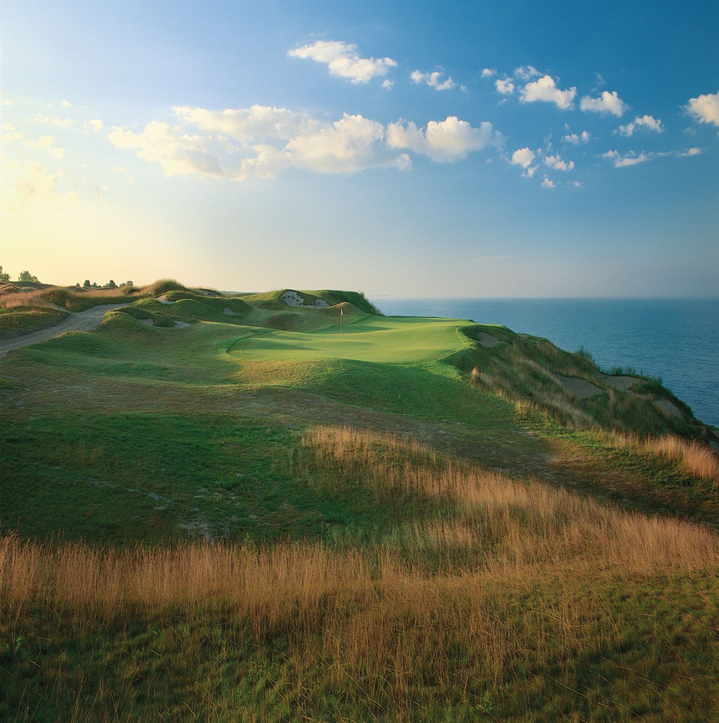 A view of the green of hole 12 on the Straits Course at Whistling Straits. 