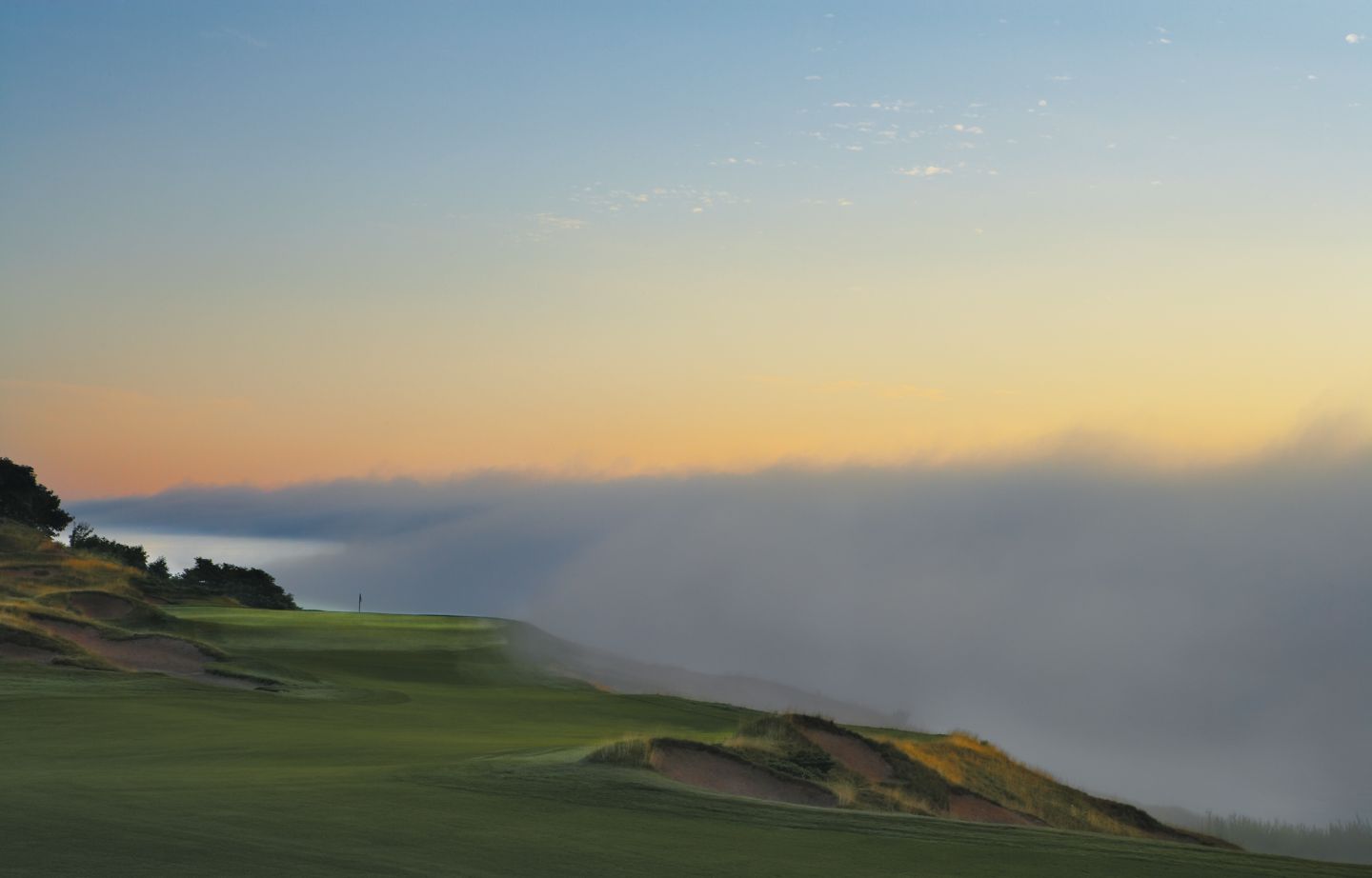 A view of the fairway of hole 8 on the Straits Course at Whistling Staits. 