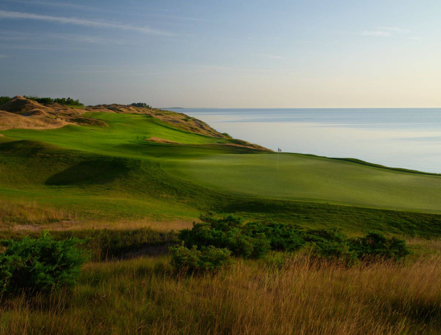 The green of hole 4 of the Straits Course at Whistling Straits.