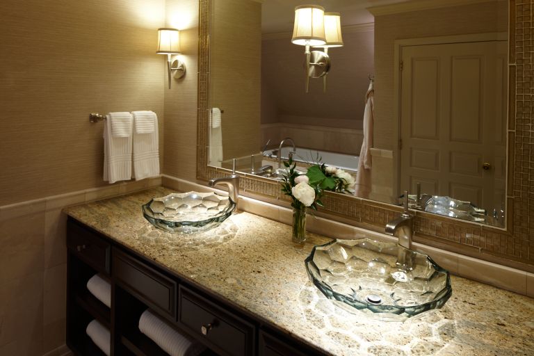two sink vanity and mirror