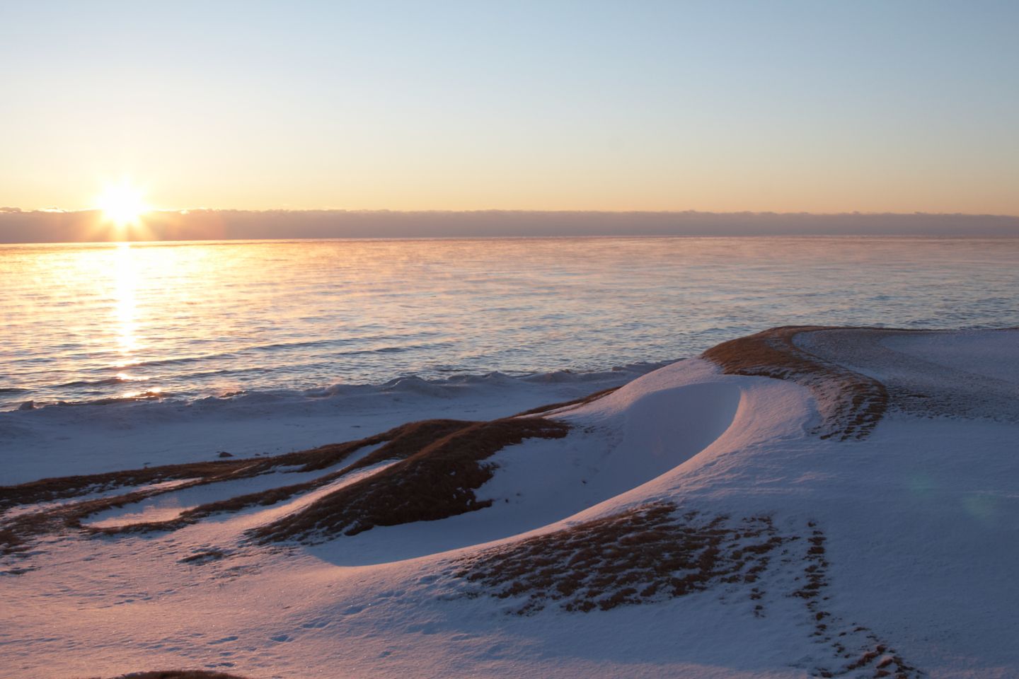 The Straits Course covered in snow.