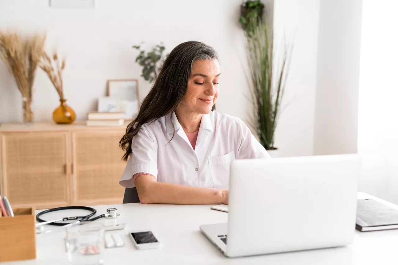 Woman working on laptop