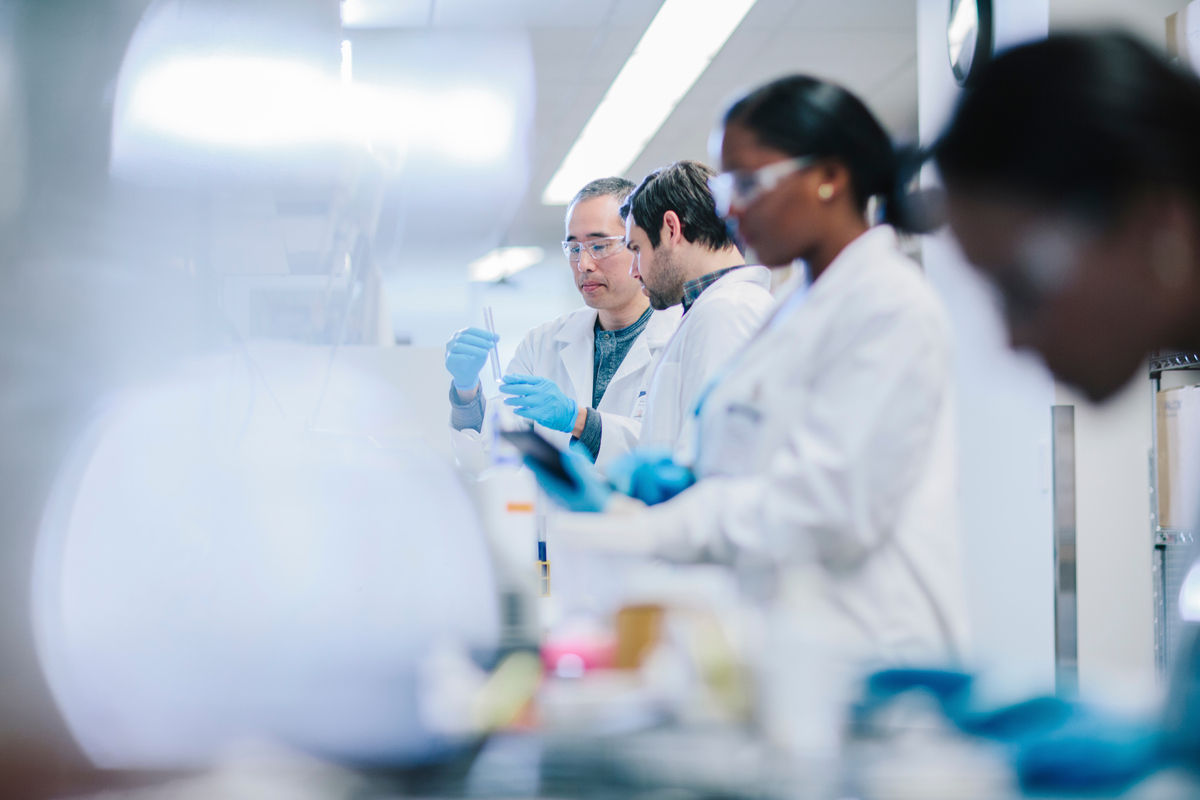 group of scientists collaborating in a lab