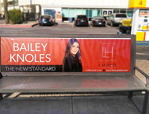 Bench advertising for Bailey Knoles realtor on Lamar Advertising inventory