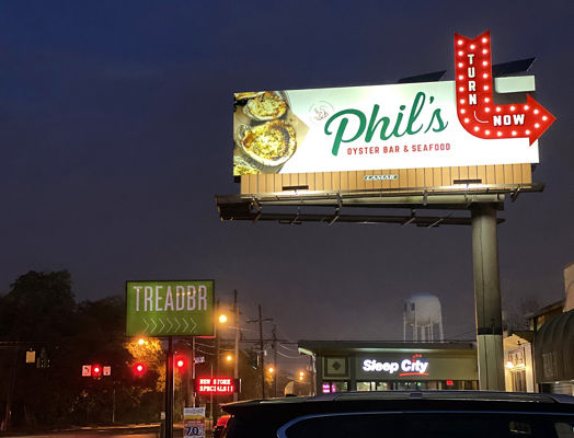 Lamar Advertising and Phil’s Oyster Bar and Seafood bulletin