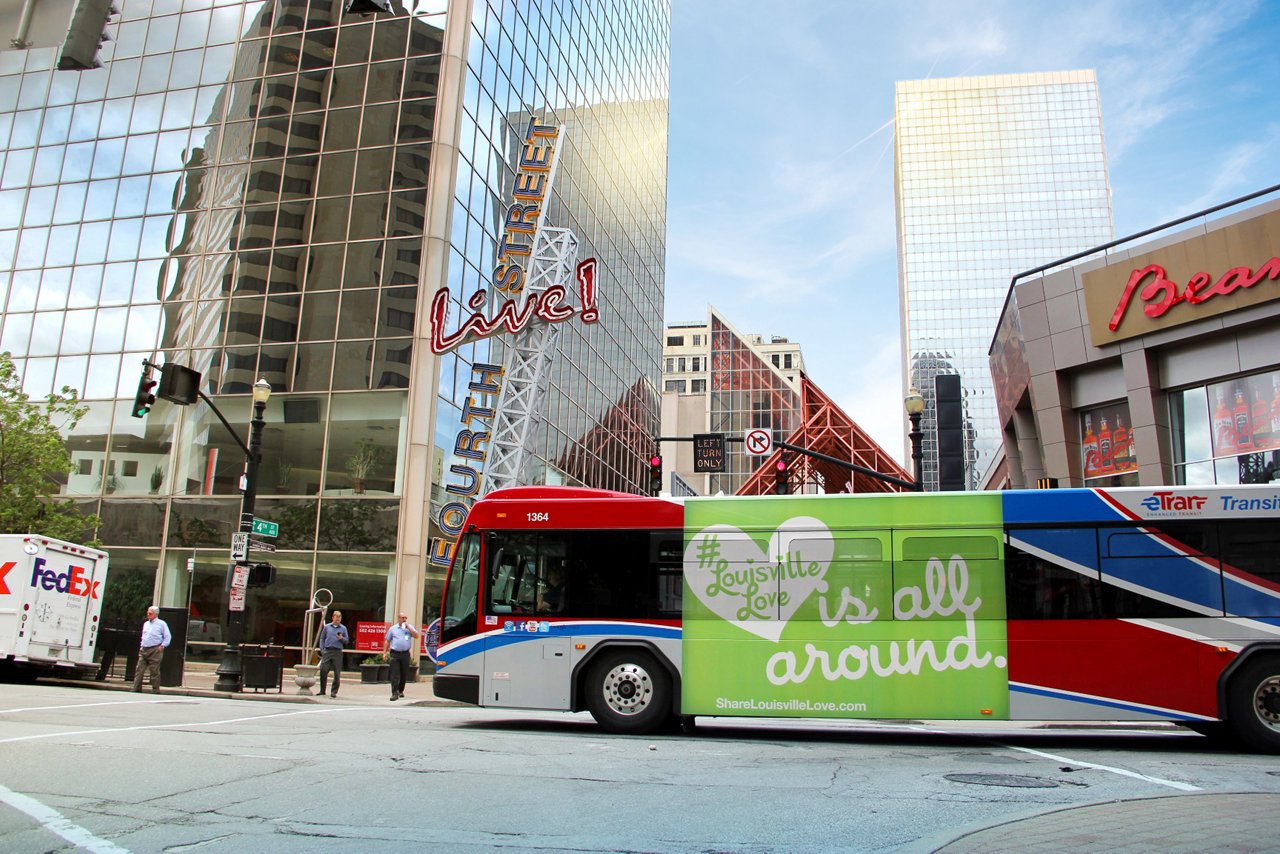 Bus advertising for Love Louisville on Lamar Advertising inventory