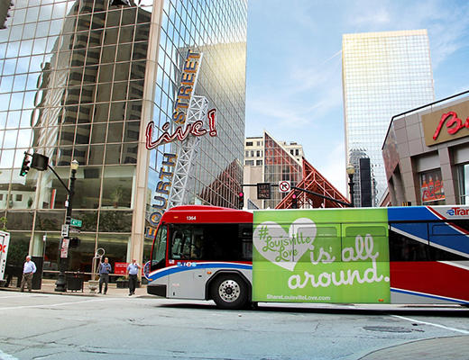Bus advertising for Love Louisville on Lamar Advertising inventory