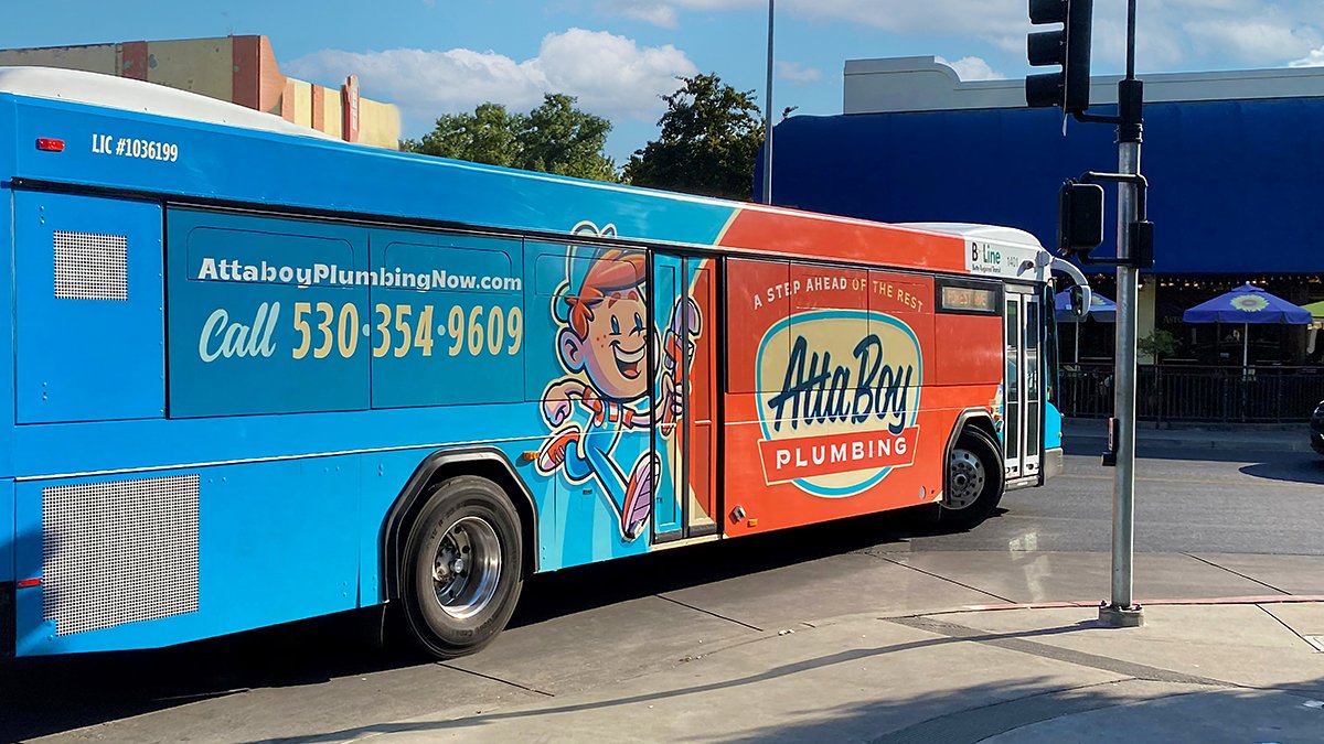 Lamar Advertising and Butte Transit advertisement for Attaboy Plumbing 