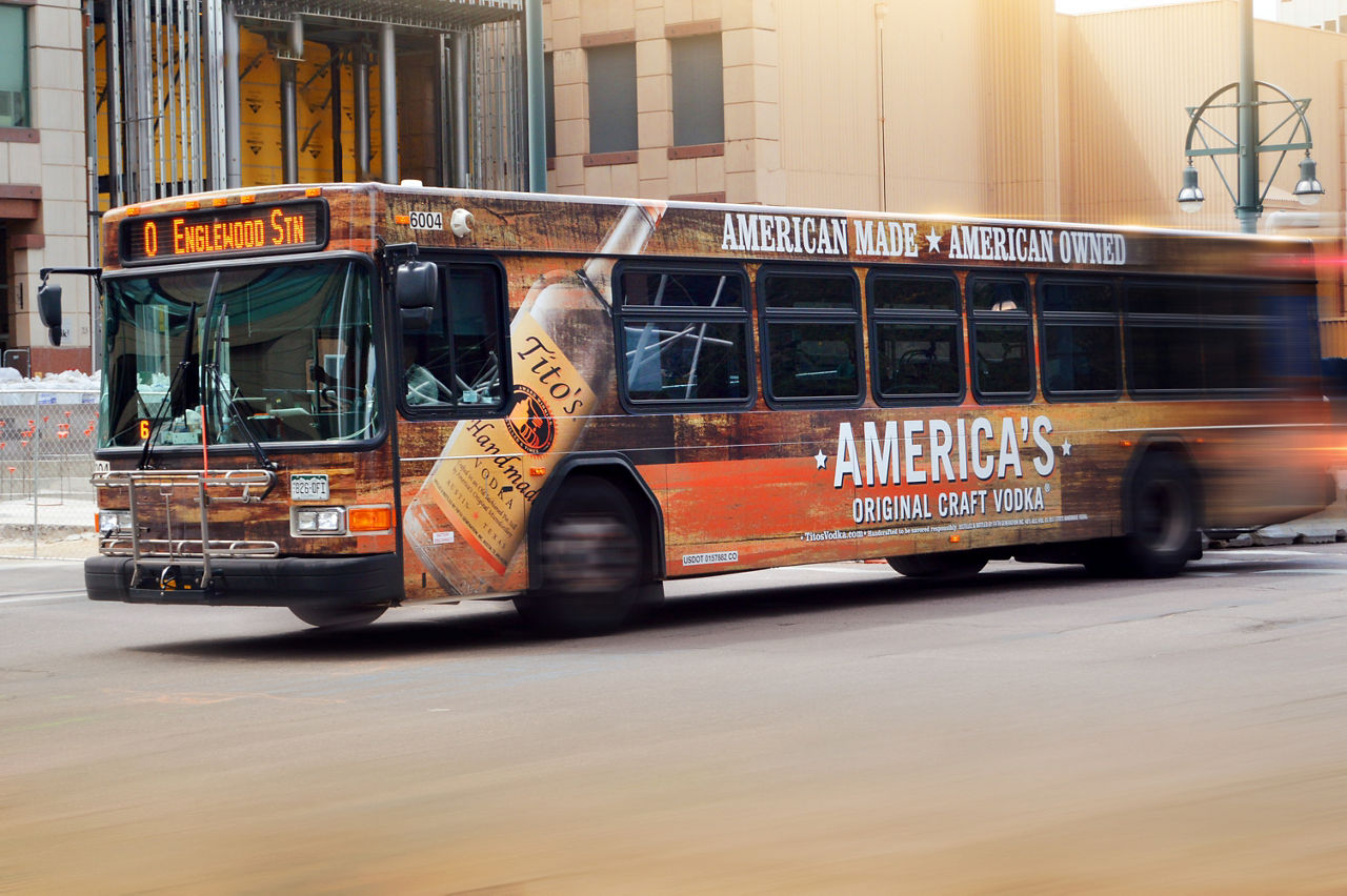 denver,boulder,transit,co,2017,full wrap,bus,titos,vodka,alcohol,beverage,