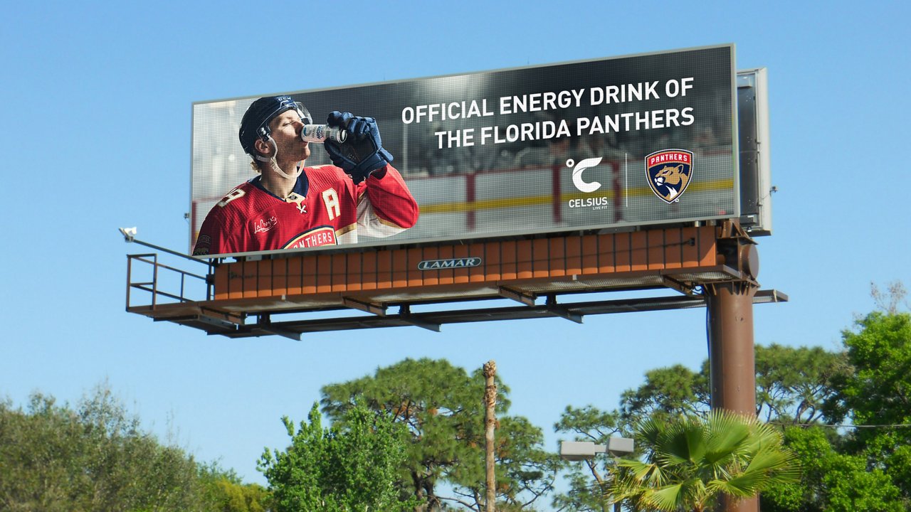 NHL energy drink creative on digital billboard