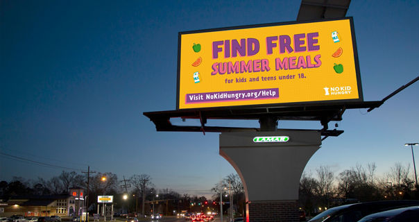 No Kid Hungry digital billboard PSA on Lamar Advertising inventory