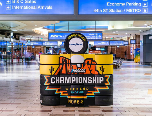 Lamar Advertising and NASCAR Championship Weekend custom display in Phoenix Sky Harbor Airport