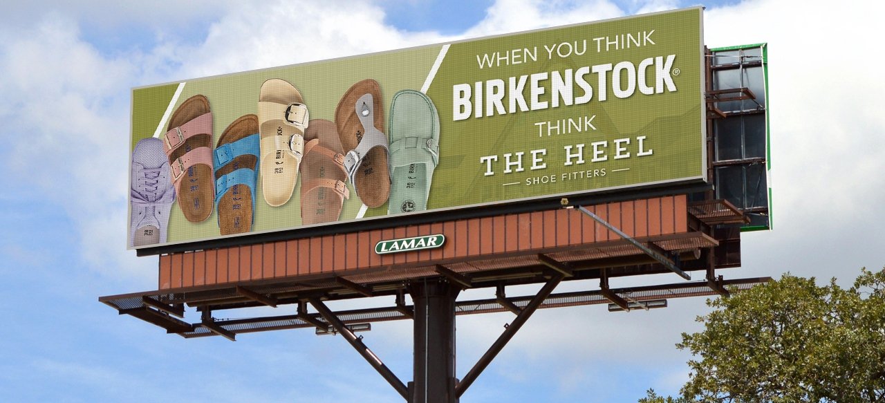 Lamar Advertising and The Heel digital bulletin mock-up featuring Birkenstock